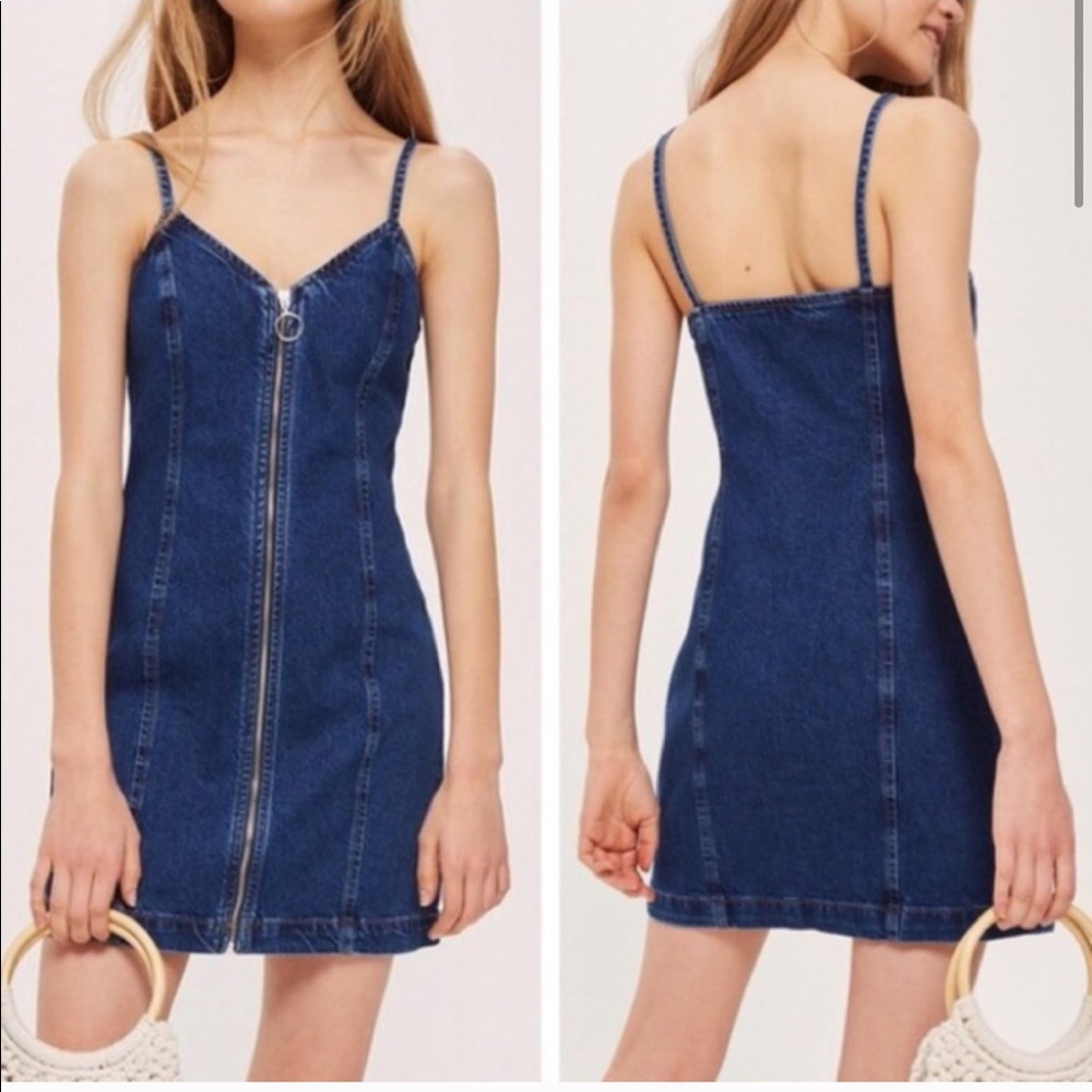 Topshop O Ring Denim Zip Up Dress